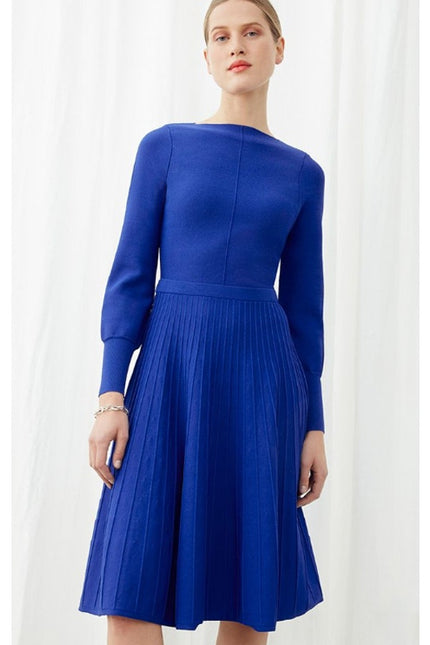 THE FOLD Kinnerton Knitted Dress Cobalt Blue Long Sleeve Knee Length Women's M