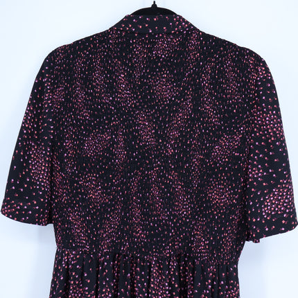 Kate Spade Meadow Shirtdress Black Floral Smocked Back Short Sleeve Women's 8