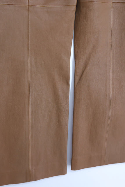 VINCE Leather Pants Camel Tan Flat Front Lamb Pelt Mid Rise Bootcut Women's M