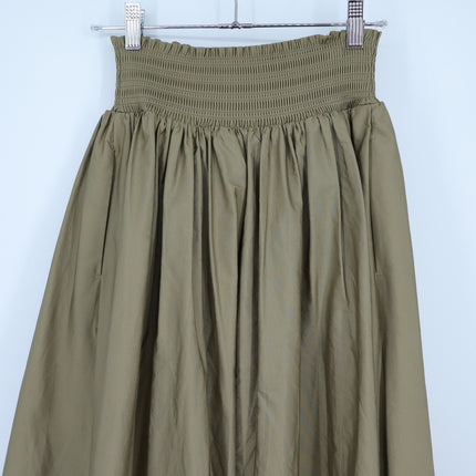 Nordstrom Smocked Cotton Midi Skirt Olive Green A-Line Pull On Women's XS