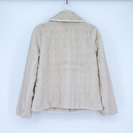 Avec Les Filles Faux Fur Cable Knit Jacket Beige Button Up Collared Women's XS