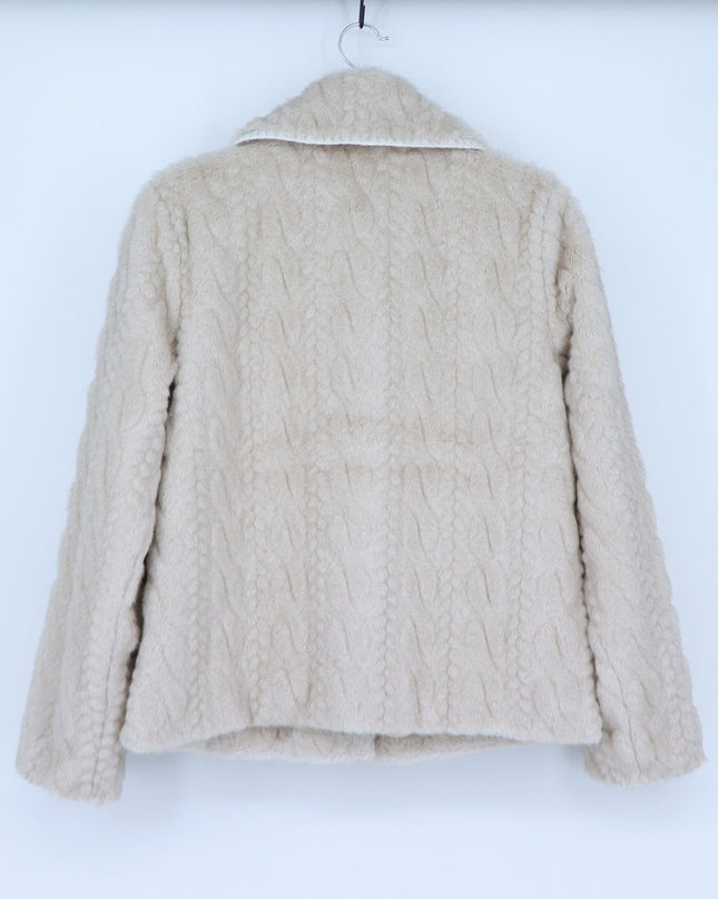 Avec Les Filles Faux Fur Cable Knit Jacket Beige Button Up Collared Women's XS