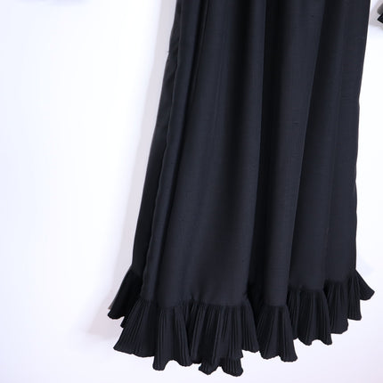 VICTOR COSTA Vintage 90s Midi Dress Black Ruffled Trim Long Sleeve Women's 4
