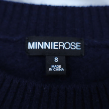 Minnie Rose Cashmere 9gg Pullover Sweater Navy Blue Shrunken Crew Women's S