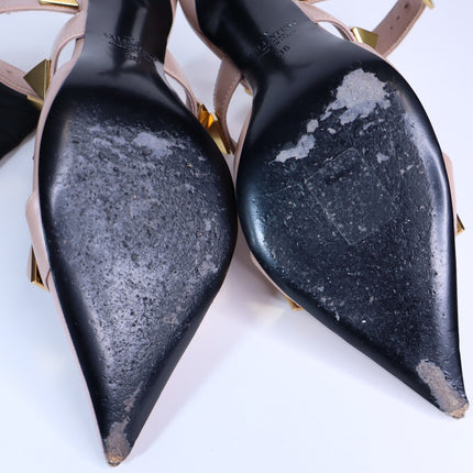 VALENTINO Roman Stud Leather Heeled Sandal Blush Pink Pointed Toe Women's 36