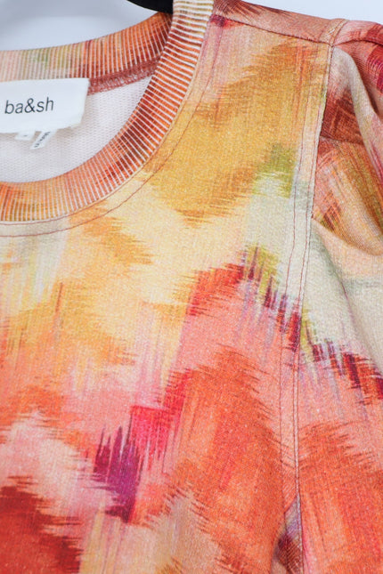 BA&SH Primrose Sweatshirt Ocre Chevron Print Balloon Sleeve Women's S/US 4