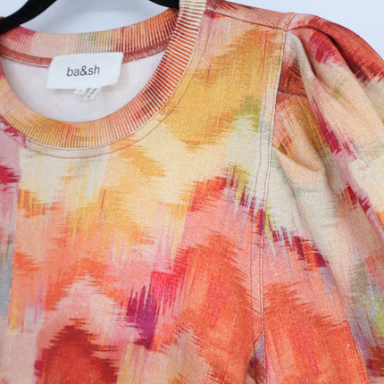 BA&SH Primrose Sweatshirt Ocre Chevron Print Balloon Sleeve Women's S/US 4