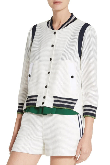 VERONICA BEARD Smith Rib Trim Jacket Off White Black Bomber Casual Women's 2