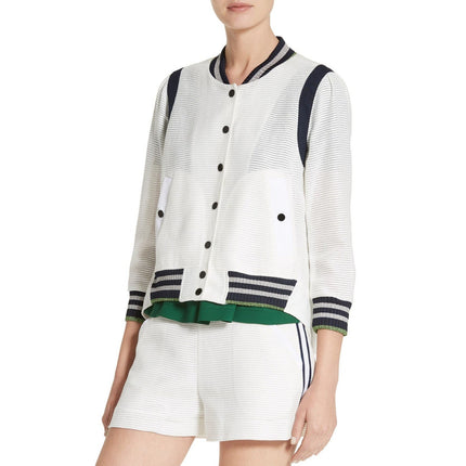 VERONICA BEARD Smith Rib Trim Jacket Off White Black Bomber Casual Women's 2