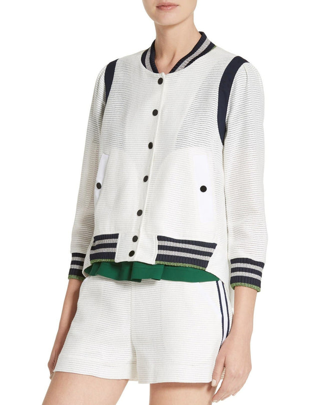 VERONICA BEARD Smith Rib Trim Jacket Off White Black Bomber Casual Women's 2