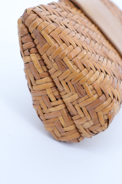 TORY BURCH Raffia Clutch with Beige Leather Top Flap Gold Hardware Canvas Lined