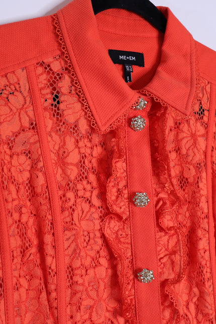 ME+EM Guipure Lace Ruffle Maxi Dress Papaya Orange Short Sleeve Women's 8