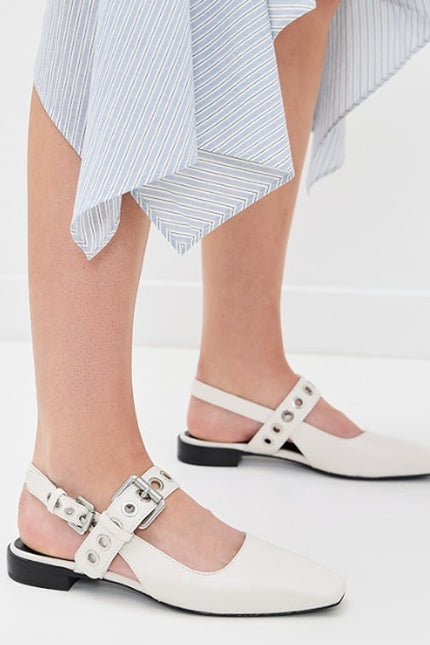 RAG & BONE Astra Flat Slingback Antique White Leather Maryjane Women's 37/US 7