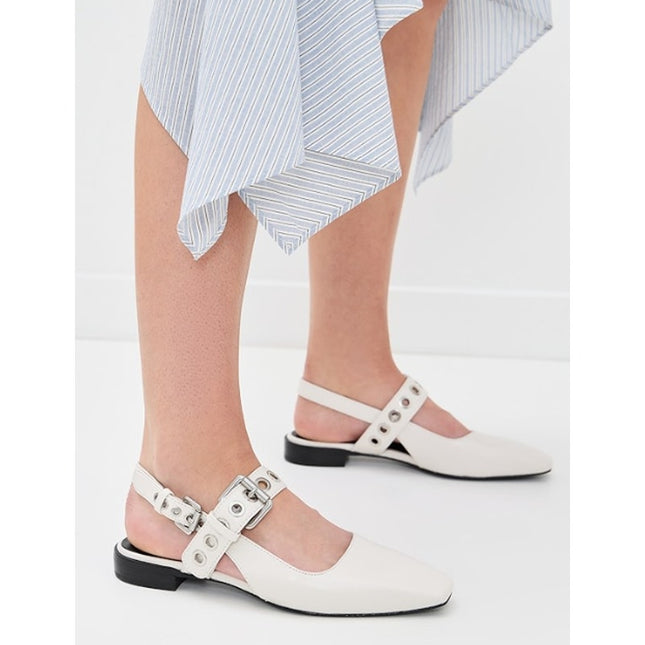 RAG & BONE Astra Flat Slingback Antique White Leather Maryjane Women's 37/US 7