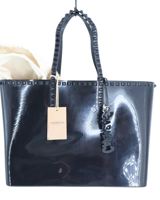 Carmen Sol Angelica Large Tote Bag Black NWT Studded Jelly Handbag