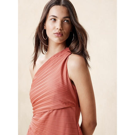 BANANA REPUBLIC One Shoulder Pleated Midi Dress Pink Amaretti NWT Women's 8