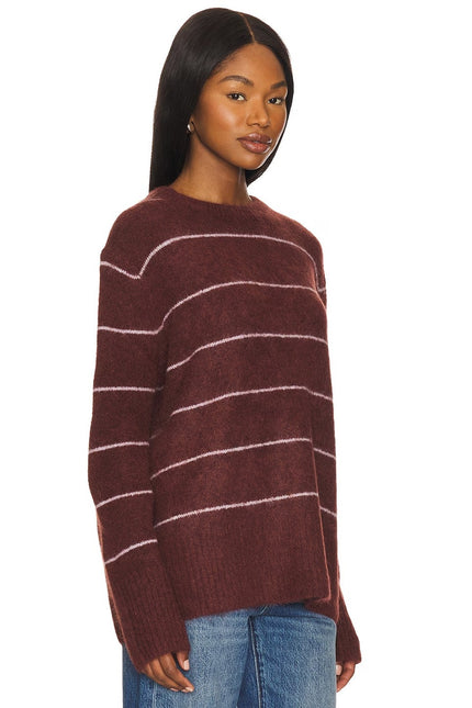 PISTOLA Ivy Pullover Sweater Terra Stripe Maroon Oversized Long Sleeve Women's S