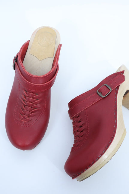 NO. 6 Heidi Woven Clog Red Leather Platform Heeled Slip On Women's 39/US 9