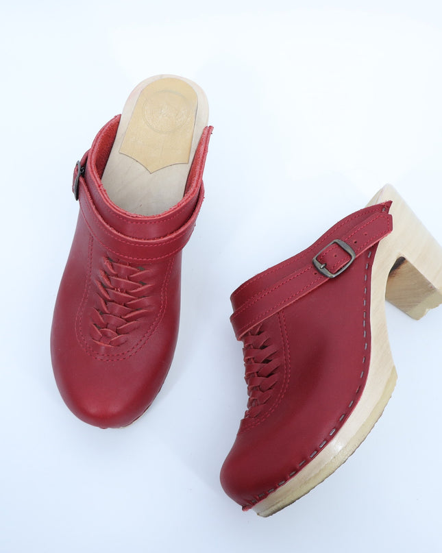 NO. 6 Heidi Woven Clog Red Leather Platform Heeled Slip On Women's 39/US 9