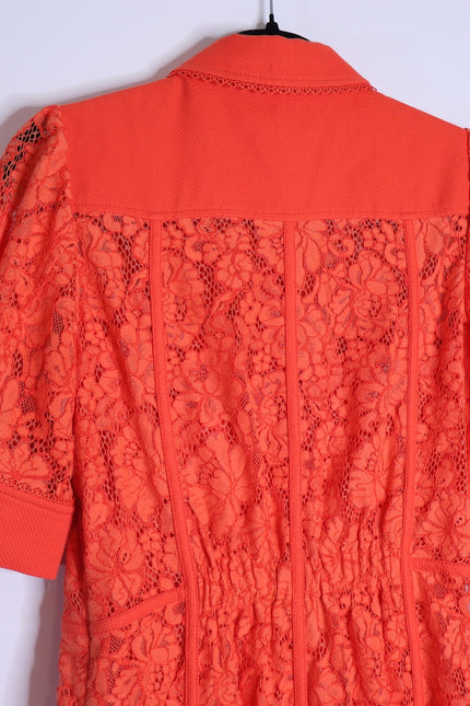 ME+EM Guipure Lace Ruffle Maxi Dress Papaya Orange Short Sleeve Women's 8