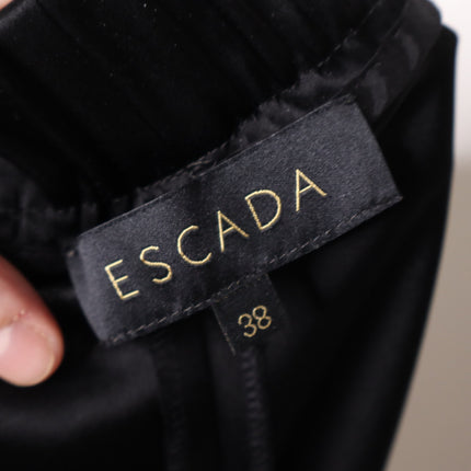 ESCADA High Waist Satin Pull On Trousers Taper Leg Ankle Black Women's 38 US 8