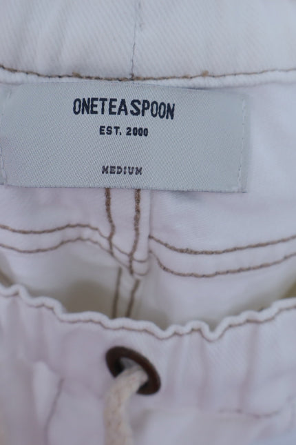 ONE TEASPOON Shabbies Drawstring Jeans White Straight Leg Boyfriend Women's M