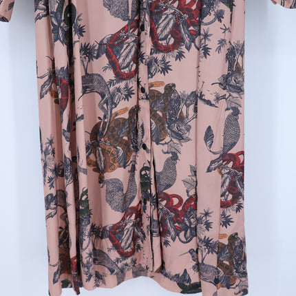 Scotch & Soda Printed Silk Midi Dress Pink Waist Tie Long Sleeve Women's XS