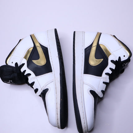 NIKE Air Jordan Retro 1 Mid SE Sneakers White Gold Black Lace Up Wms 8/Men's 6.5