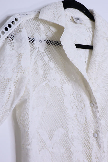 HEMANT & NANDITA Chemical Lace Button Front Shirt White Floral Women's XS