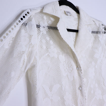 HEMANT & NANDITA Chemical Lace Button Front Shirt White Floral Women's XS