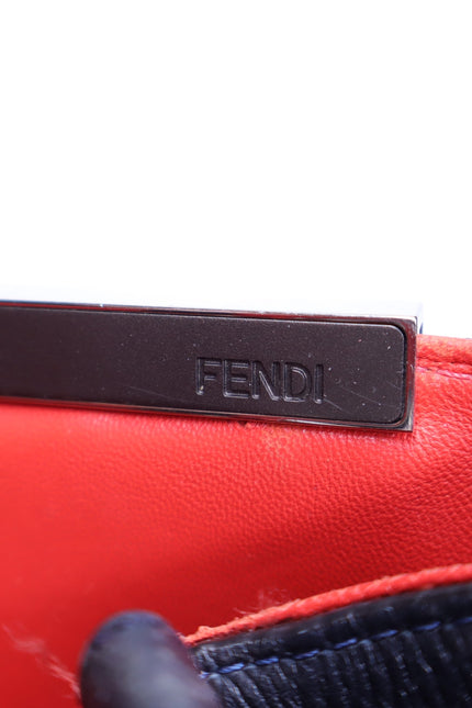 FENDI Medium Calfskin Leather 2Jours Shopping Tote Bag Navy with Red