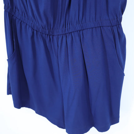 RAMY BROOK Silk Lulu Romper Navy Blue One Shoulder Draped Sleeve Women's L