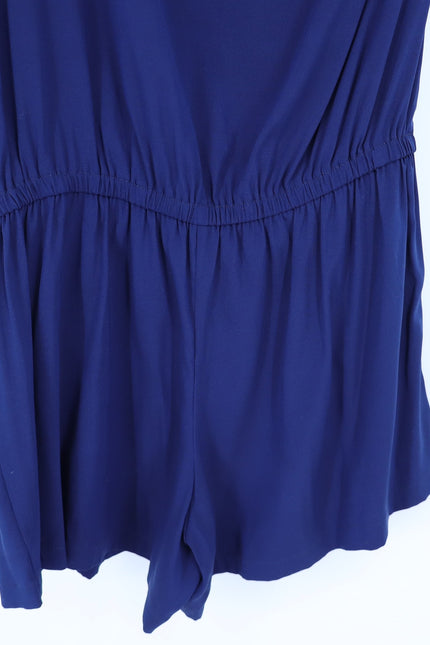 RAMY BROOK Navy Silk Lulu Romper Blue One Shoulder Draped Sleeve Women's L