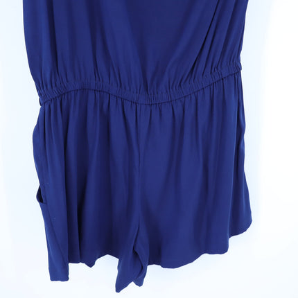RAMY BROOK Silk Lulu Romper Navy Blue One Shoulder Draped Sleeve Women's L