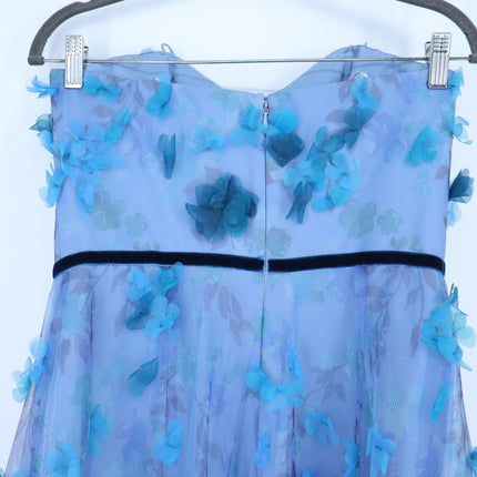 MARCHESA NOTTE 3D Floral Formal Dress Blue Strapless Women's 6