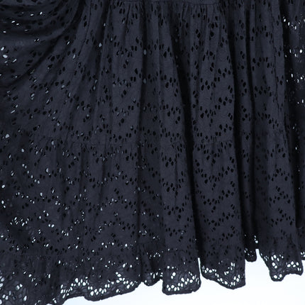 Mille Floral Eyelet Maxi Dress Black NWT Cotton Tasseled Tie Strap Women's XXS