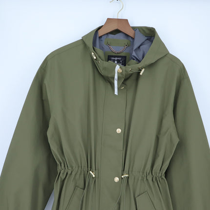 J. Crew Perfect Raincoat Olive Green NWT Hooded Snap Front Mid Length Women's S