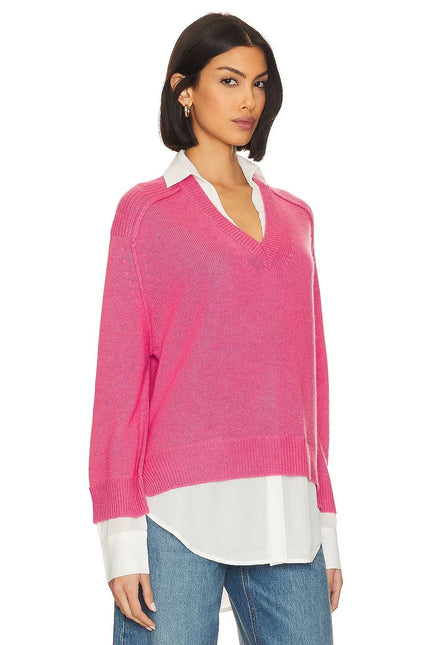 BROCHU WALKER Looker Layered V-Neck Sweater Pink Cashmere Pullover Women's S