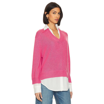 BROCHU WALKER Looker Layered V-Neck Sweater Pink Cashmere Pullover Women's S
