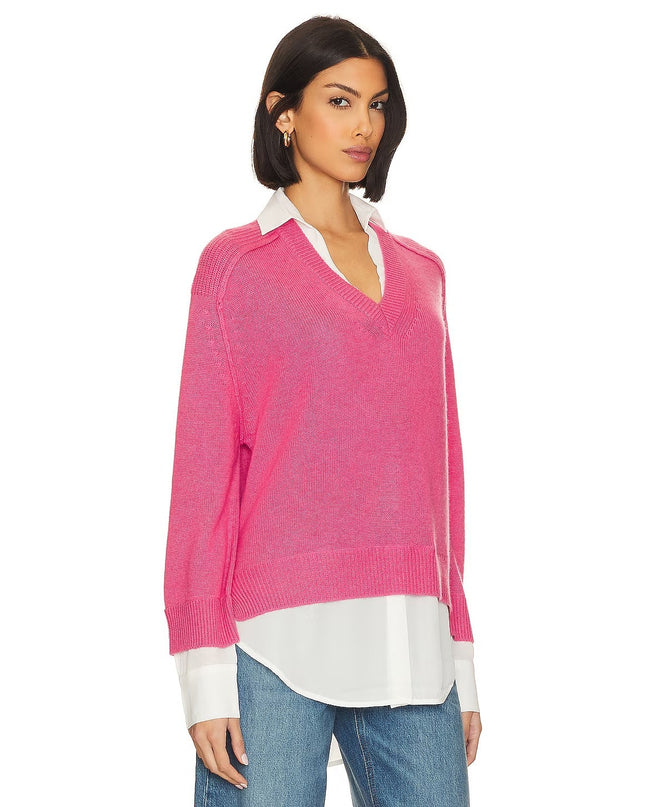 BROCHU WALKER Looker Layered V-Neck Sweater Pink Cashmere Pullover Women's S