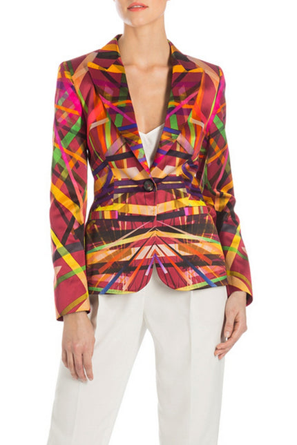 ESCADA Bozena Blazer Fantasy Multicolor Geometric Single Button Women's 40/US10