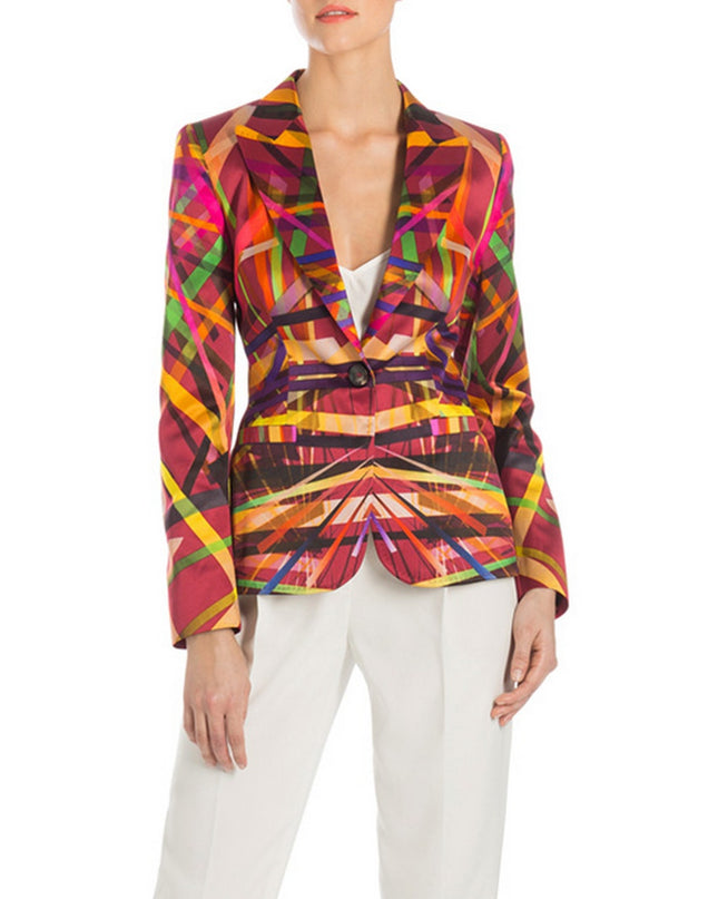 ESCADA Bozena Blazer Fantasy Multicolor Geometric Single Button Women's 40/US10