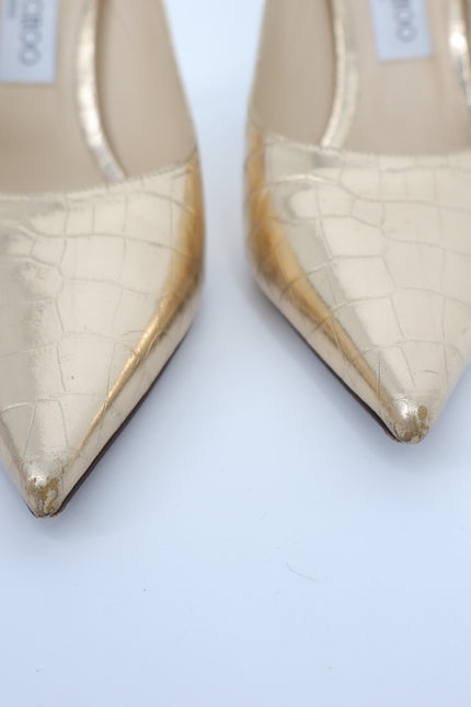 JIMMY CHOO Romy 85 Snake Embossed Pumps Champagne Metallic Women's 38.5/US 8.5