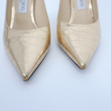 JIMMY CHOO Romy 85 Snake Embossed Pumps Champagne Metallic Women's 38.5/US 8.5