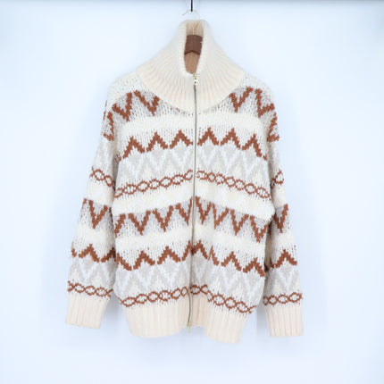 Varley Brooke Fair Isle Knit Jacket Whitecap Mountain Full Zip Sweater Women's M