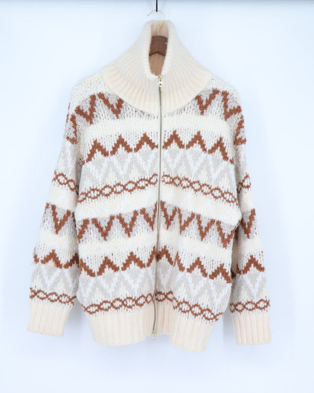 Varley Brooke Fair Isle Knit Jacket Whitecap Mountain Full Zip Sweater Women's M