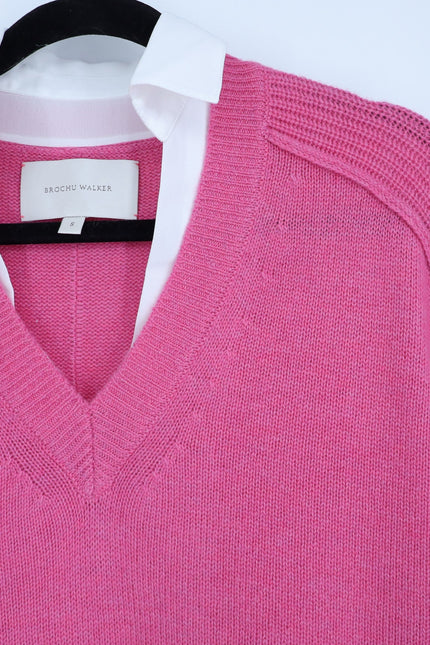 BROCHU WALKER Looker Layered V-Neck Sweater Pink Cashmere Pullover Women's S