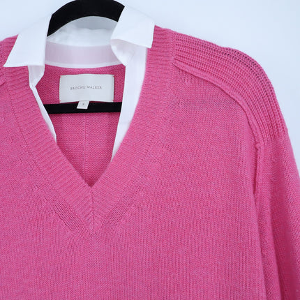 BROCHU WALKER Looker Layered V-Neck Sweater Pink Cashmere Pullover Women's S