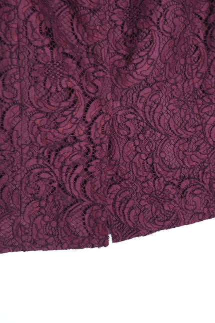 BURBERRY Lace Overlay Pencil Skirt Burgundy Knee Length Lined Women's 10
