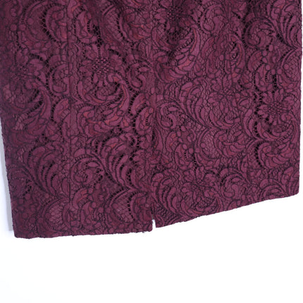 BURBERRY Lace Overlay Pencil Skirt Burgundy Knee Length Lined Women's 10